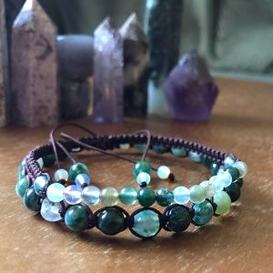 Handmade} Moss Agate & Opalite Bracelet Set